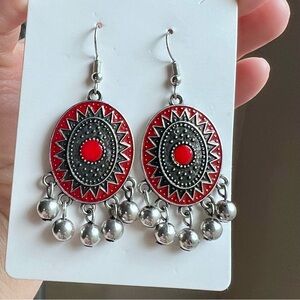 Red and Silver Western Dangle Earrings, Contemporary Western Jewelry
